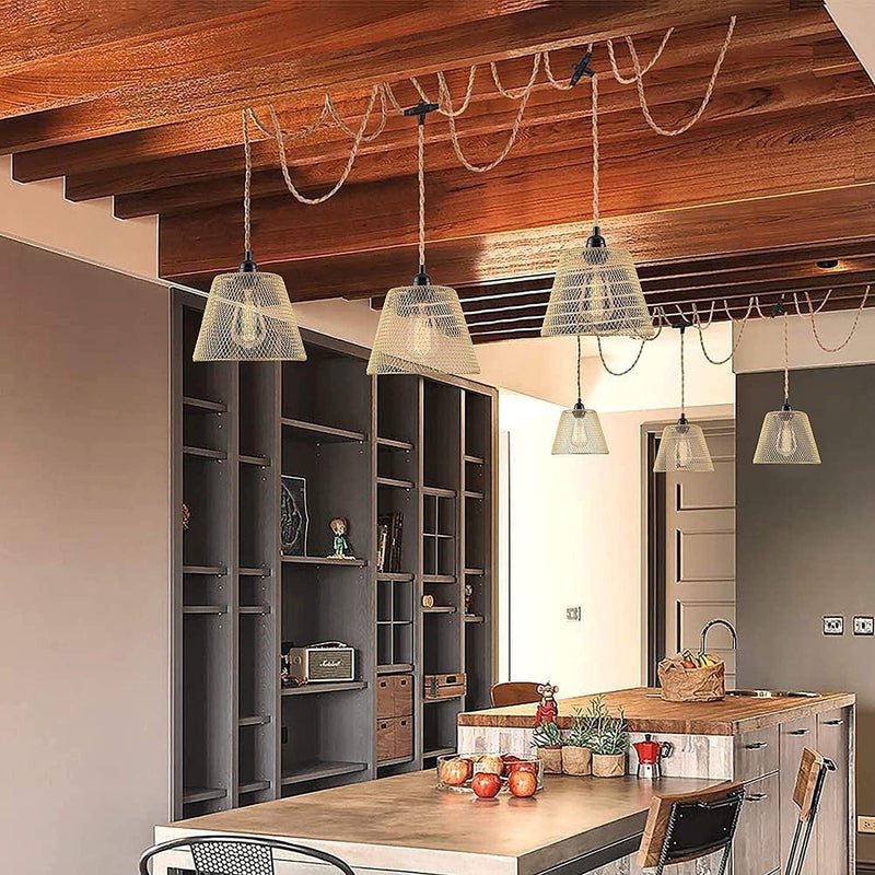 KENMI 3-Light Hanging Light with Plug in Cord,Plug in Pendant Light 22ft Hemp Rope Pendant Lighting Vintage 3-Light Hanging Lamp Fixtures for Kitchen Island Living Room Bedroom - Image 4